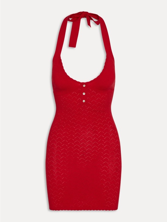 Frankie's Bikinis Dresses & Skirts - Frankie's Bikinis Red Glamour Halter Knit Mini Dress